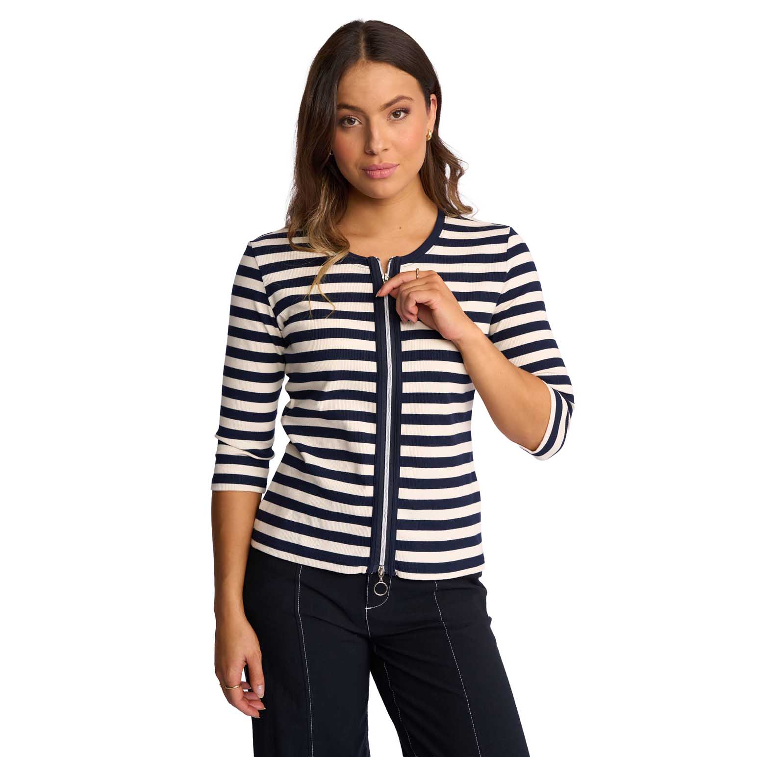 Vassalli Zip Up Top With 3/4 Length Sleeve